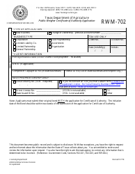 Form RWM-702 Public Weigher Certificate of Authority Application - Texas