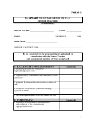 Document preview: Form D Summary of Evaluation of the Senior Teacher - Barbados