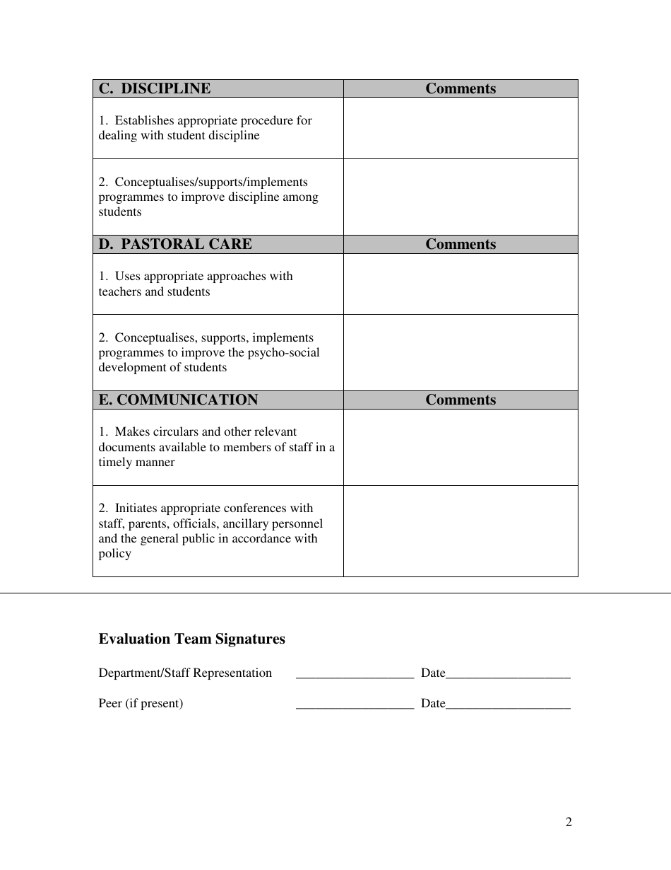 Form D Summary of Evaluation of the Senior Teacher - Barbados, Page 2