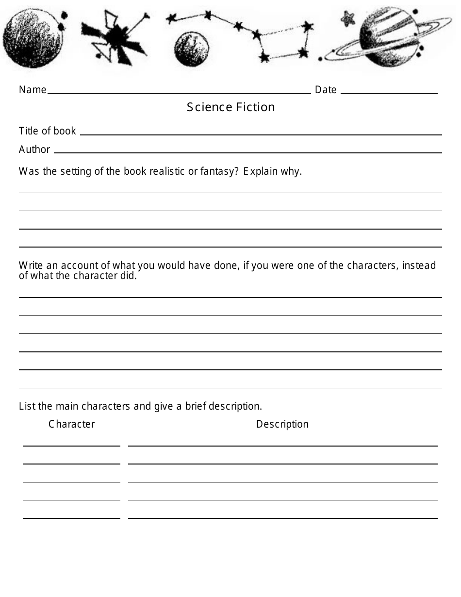 Science Fiction Book Report Template, Page 1