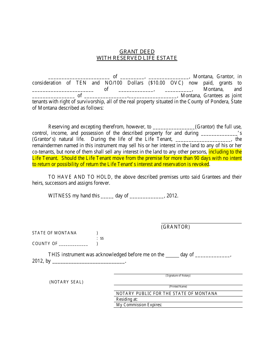 Printable Life Estate Deed Form - Printable Forms Free Online