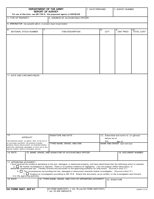DD Form 4697 Report of Survey