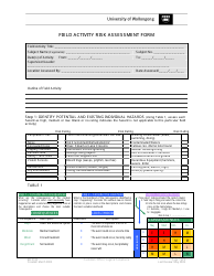 Document preview: Field Activity Risk Assessment Template - University of Wollongong