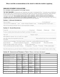 English Student Evaluation Form - Grades 6-12 - Aisne