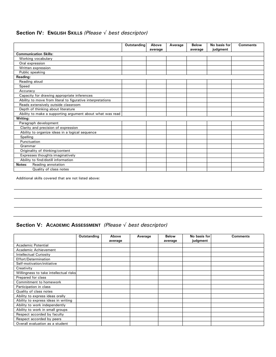 English Student Evaluation Form - Grades 6-12 - Aisne, Page 2
