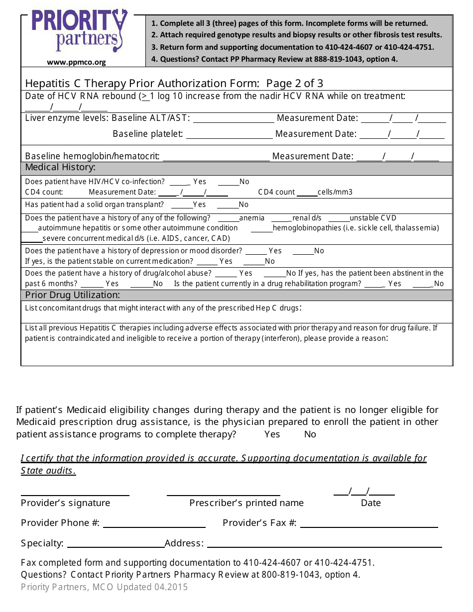 Hepatitis C Therapy Prior Authorization Form - Priority Partners, Page 2