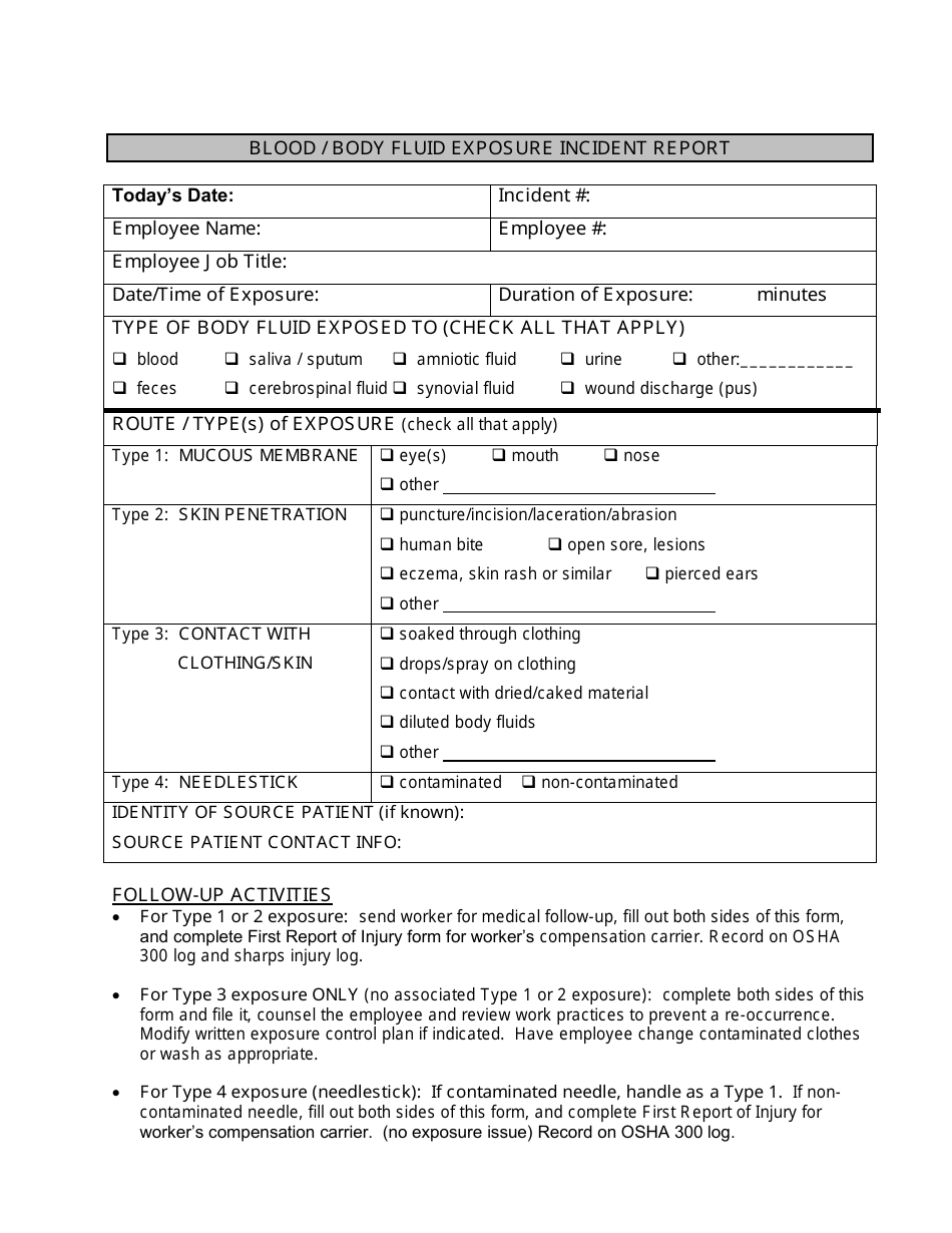 Blood / Body Fluid Exposure Incident Report Form - Fill Out, Sign ...