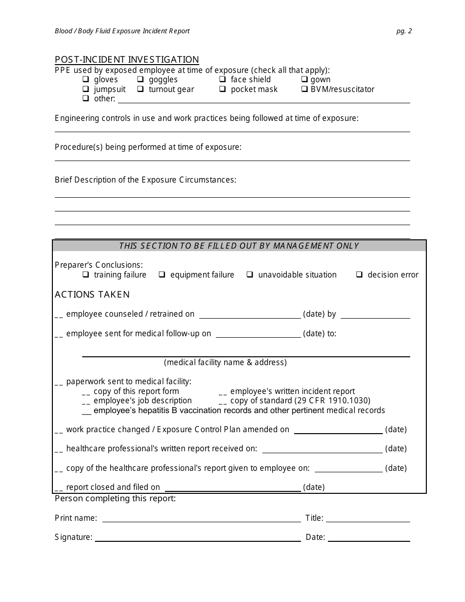 Blood / Body Fluid Exposure Incident Report Form - Fill Out, Sign ...