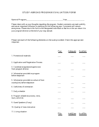 Document preview: Study Abroad Program Evaluation Form - Questions
