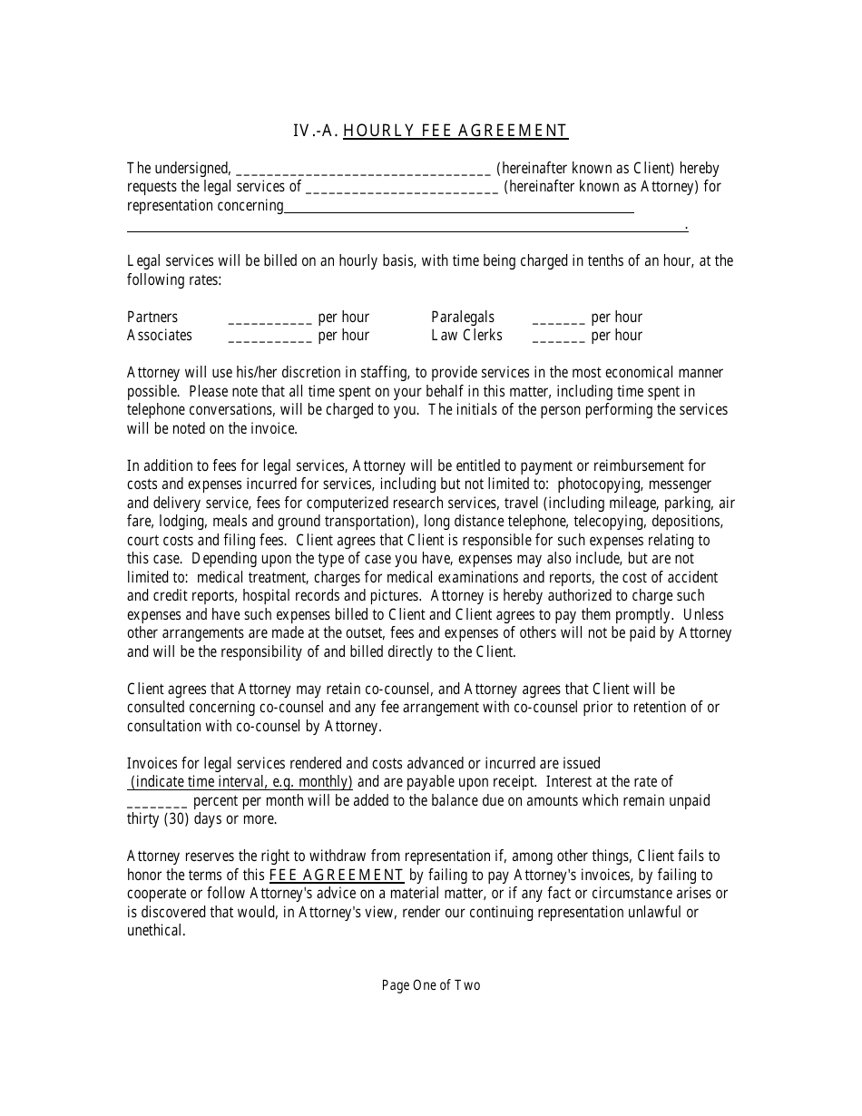 Ohio Hourly Fee Agreement Template - Osba Download Printable PDF Intended For contingency fee agreement template