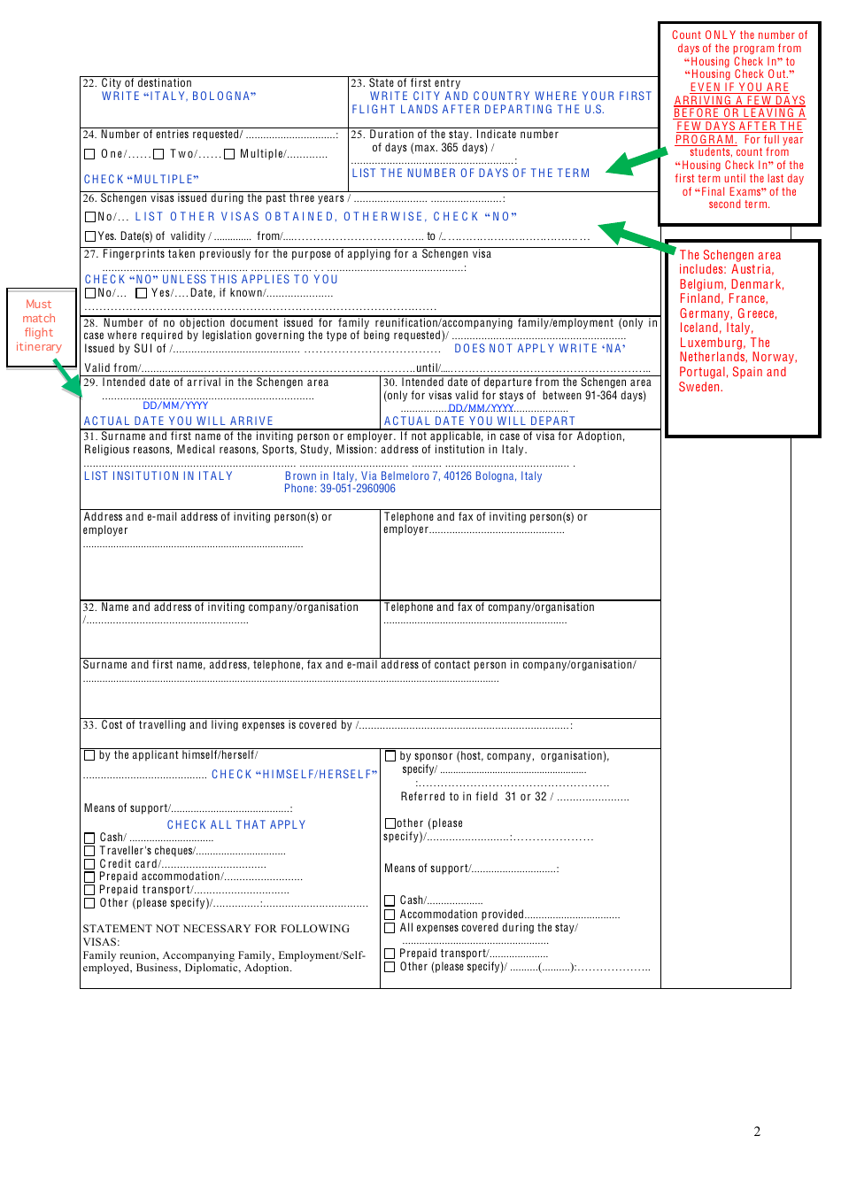 Sample Italian Application Form for National Visa (D) - Consulate General of Italy, Boston, Massachusetts, Usa - Boston, Massachusetts, Page 2