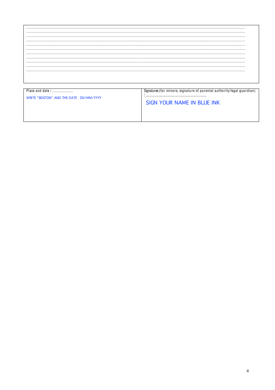 Sample Italian Application Form for National Visa (D) - Consulate General of Italy, Boston, Massachusetts, Usa - Boston, Massachusetts, Page 4