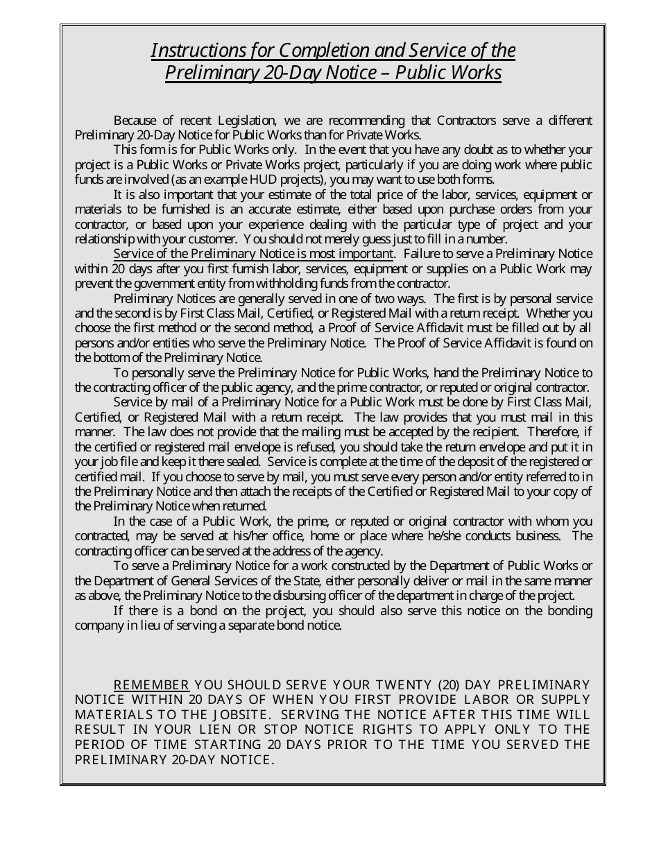 Preliminary 20 Day Notice - California, Page 2