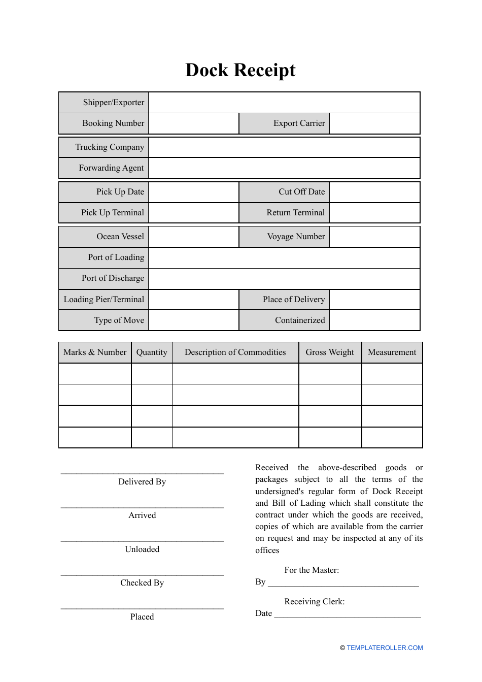 Dock Receipt Template, Page 1