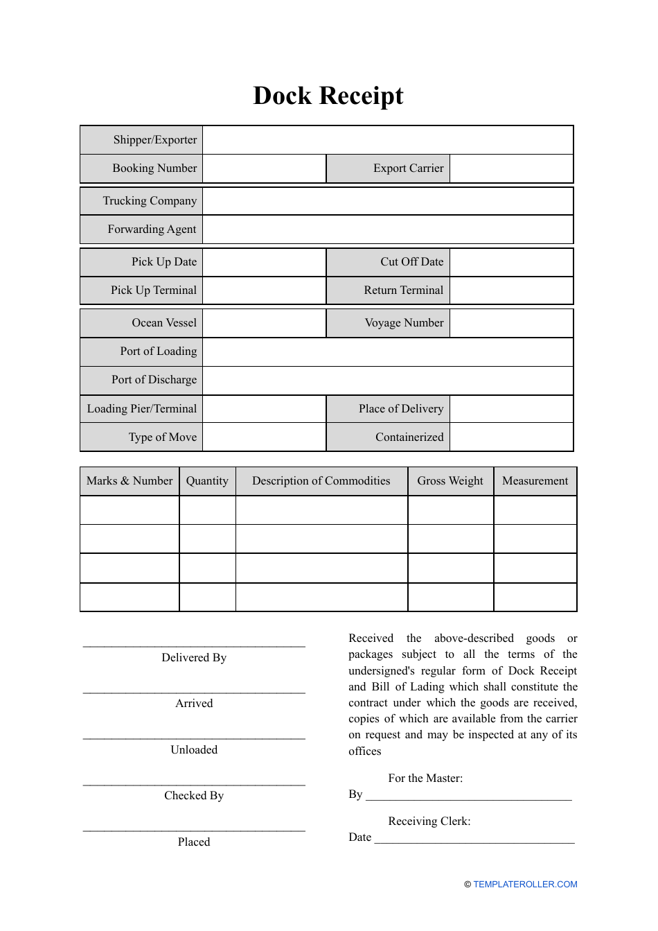 Dock Receipt Template Fill Out Sign Online And Download PDF Templateroller