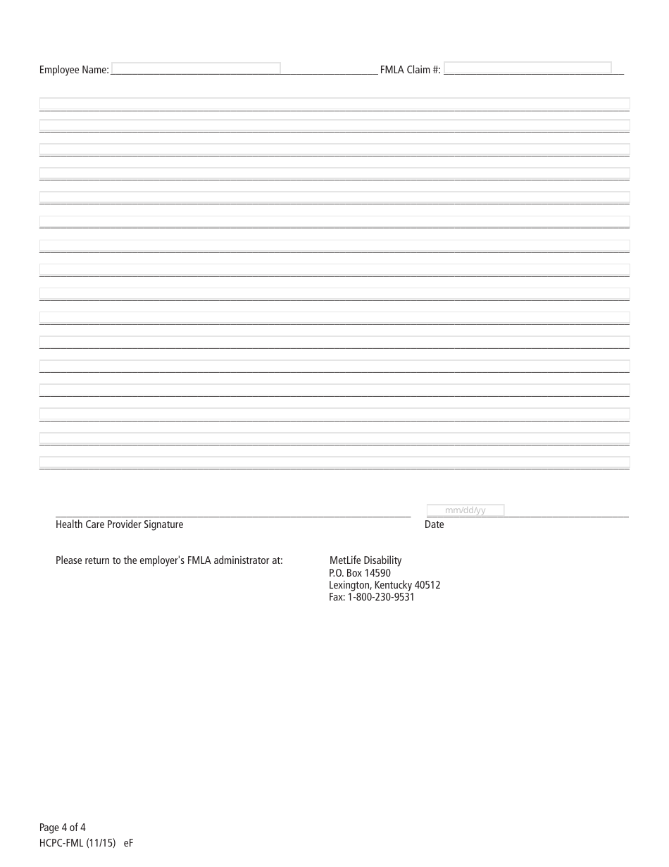 Form HCPC-FML Certification of Health Care Provider for Family Members Serious Health Condition (Family and Medical Leave Act) - Metropolitan Life Insurance Company, Page 4