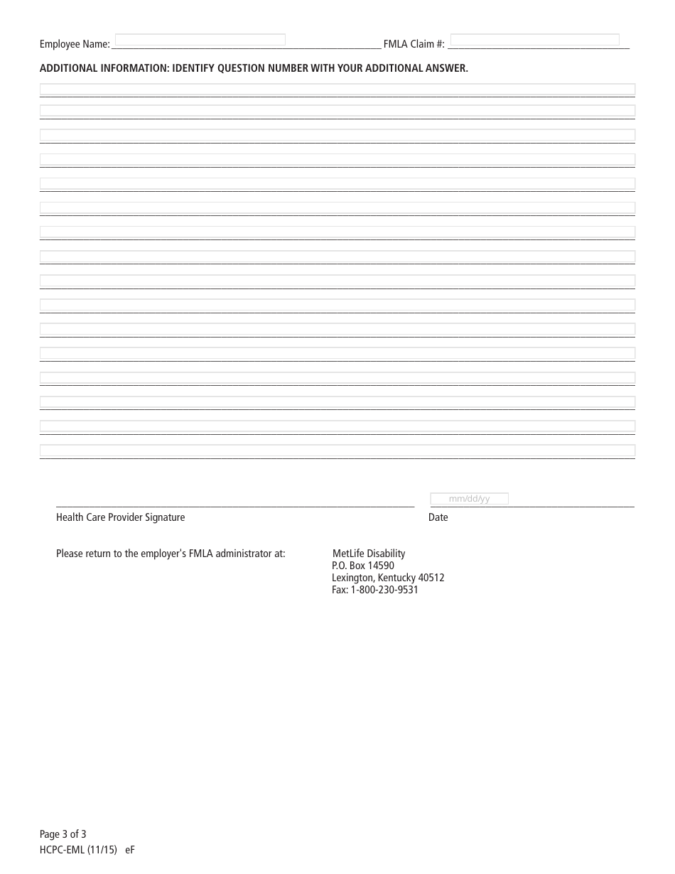 Certification of Health Care Provider for Employees Serious Health Condition (Family and Medical Leave Act), Page 3