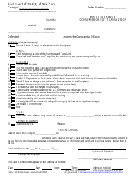 Form CIV-GP-58B &quot;Written Answer Consumer Credit Transaction&quot; - New York City