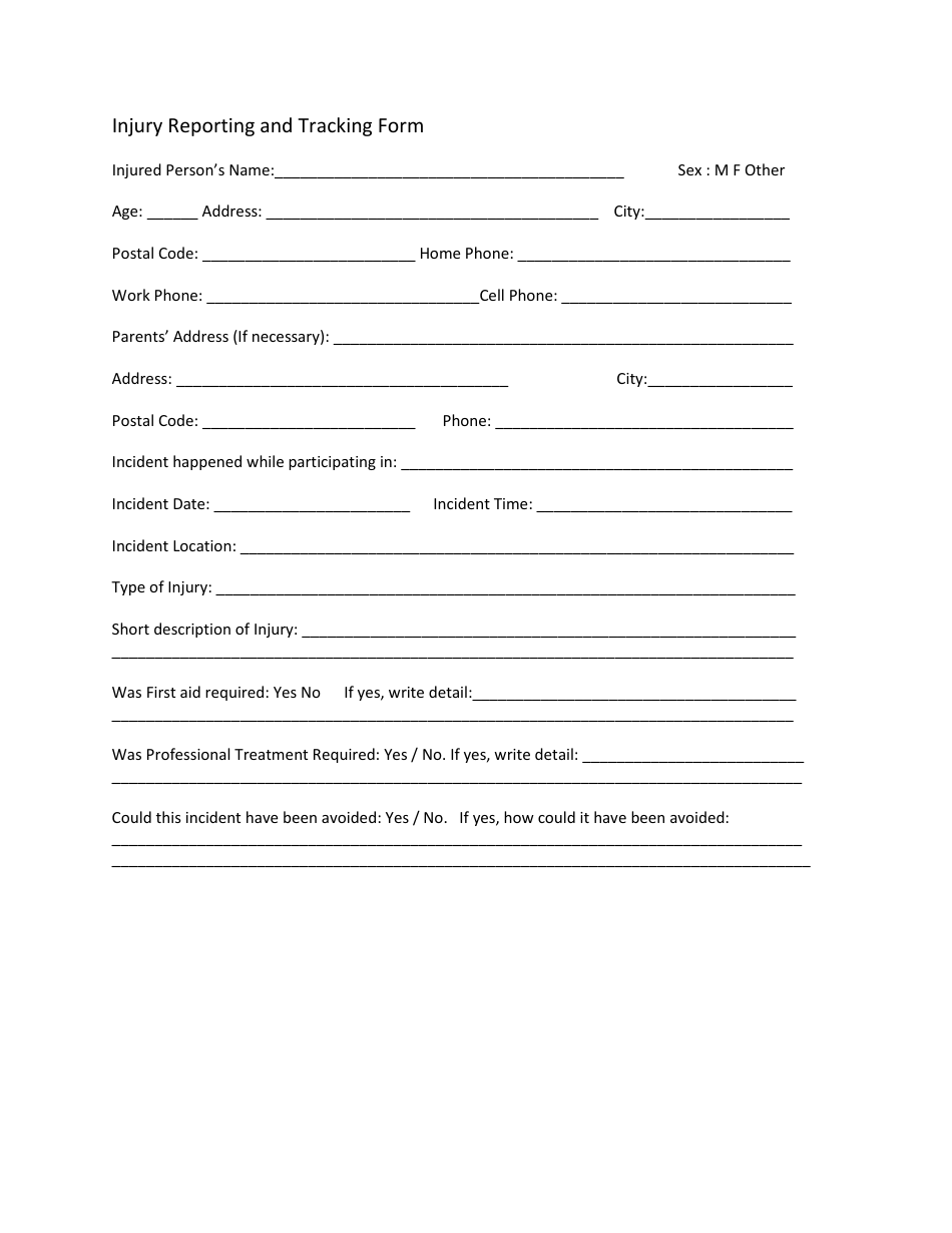 Injury Reporting and Tracking Form, Page 1