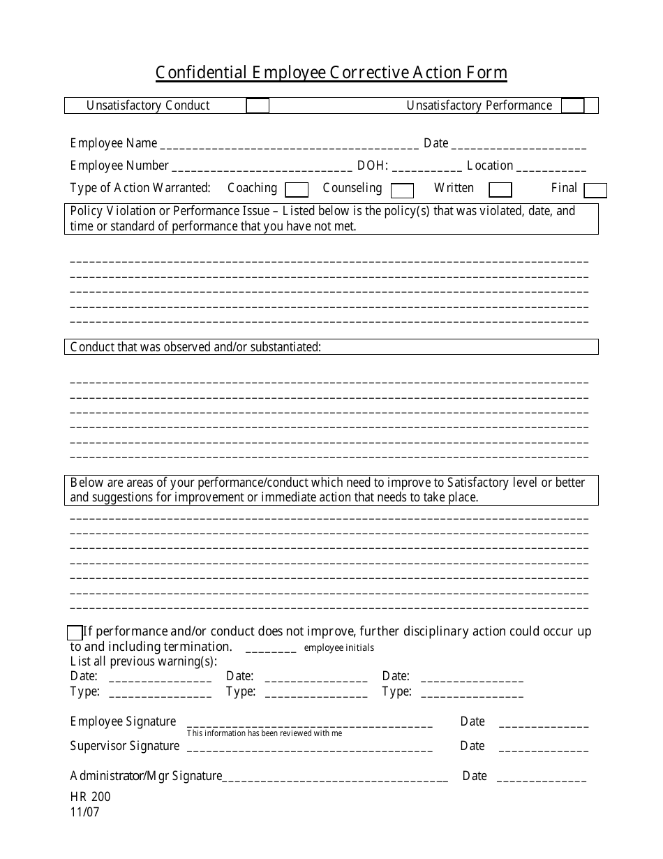 2022 Employee Corrective Action Form Fillable Printable Pdf And Forms