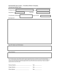 Document preview: Corrective Action Form - Norfolk Gm Auto Center/Columbus Motor Company
