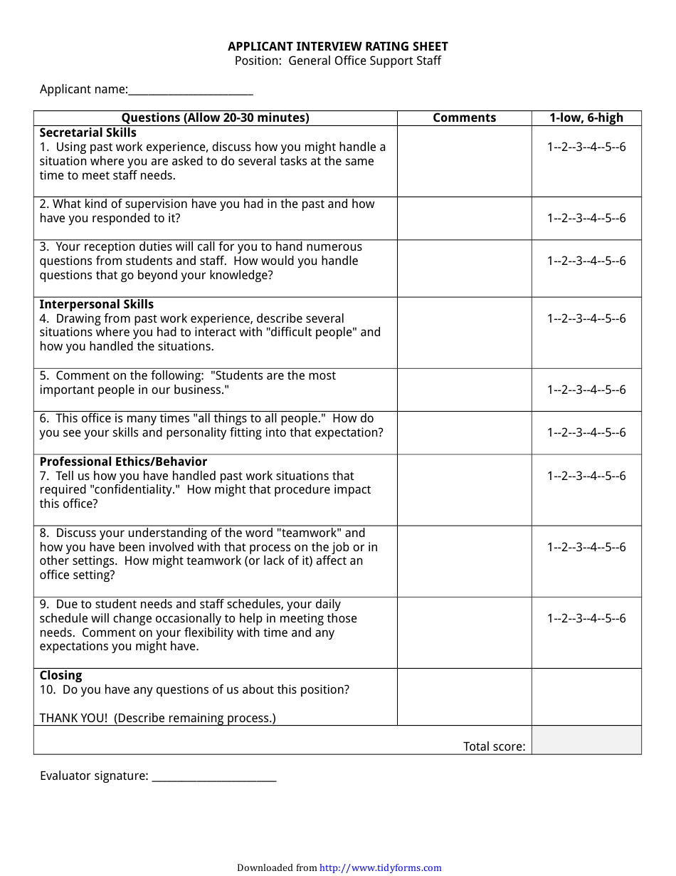 Interview Rating Forms, Page 4