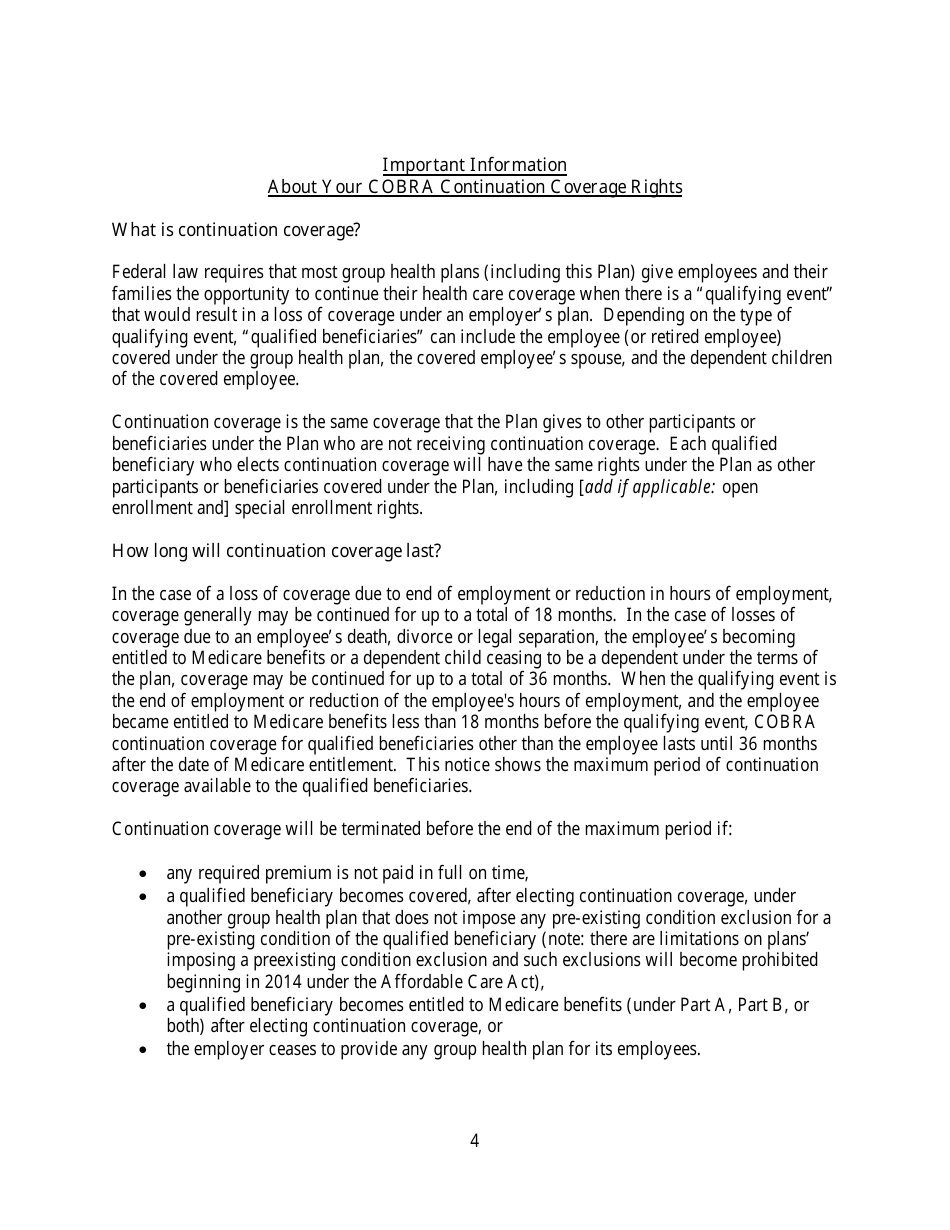 Model Cobra Continuation Coverage Election Notice Form, Page 4