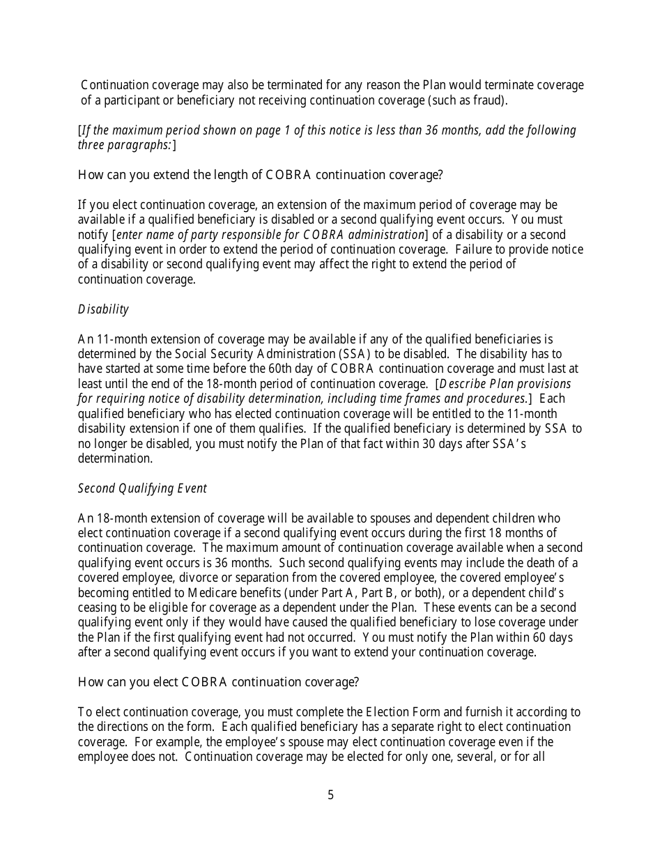 Model Cobra Continuation Coverage Election Notice Form, Page 5