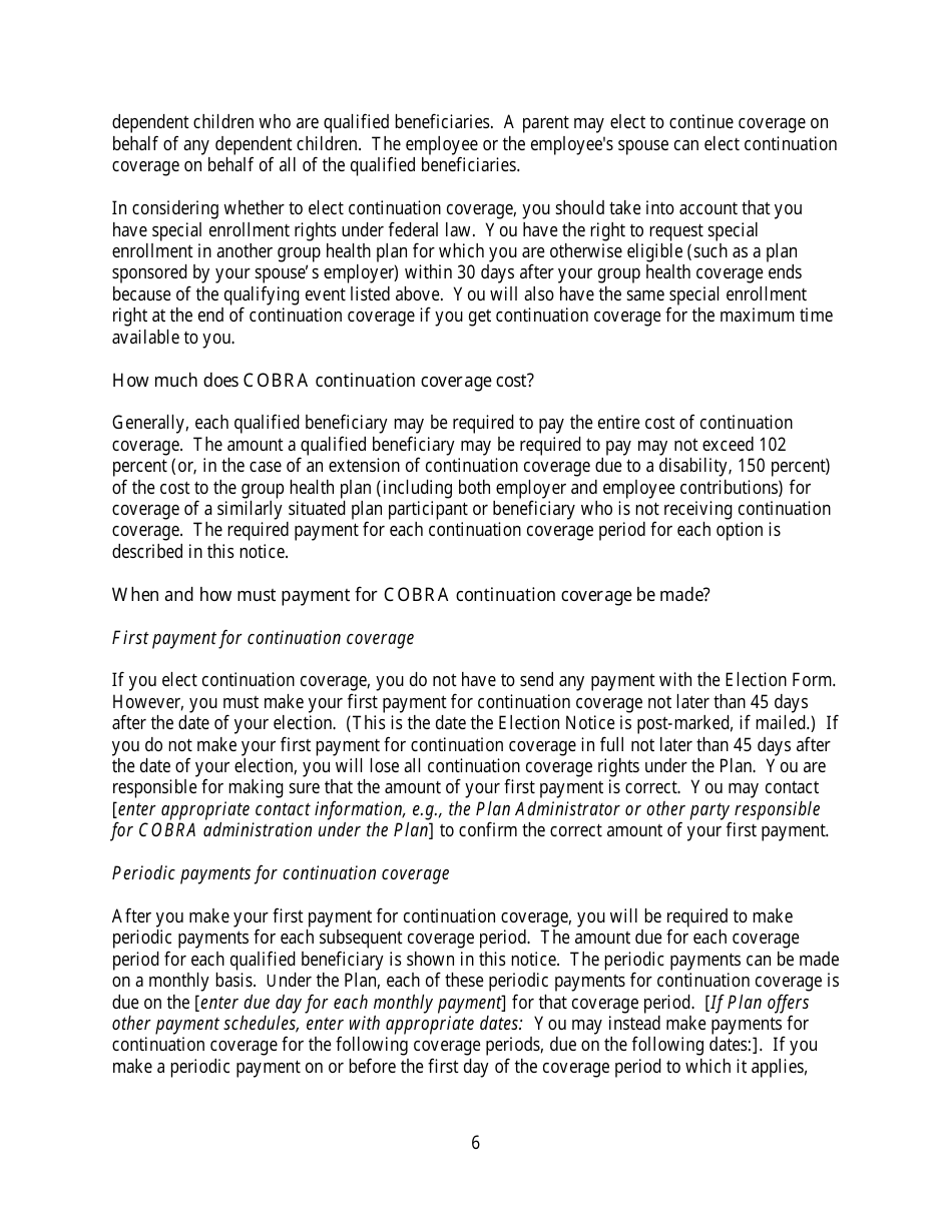 Model Cobra Continuation Coverage Election Notice Form, Page 6