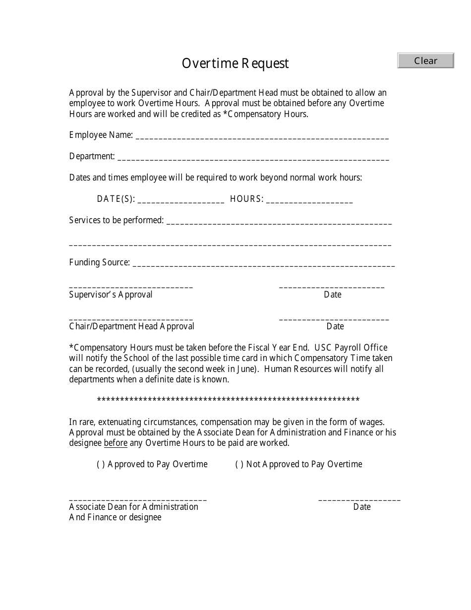 Overtime Request Form, Page 1