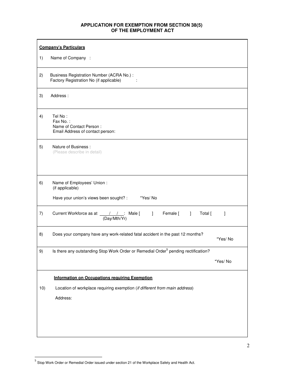Application for Overtime Exemption in Excess of 72 Hours a Month Under Section 38(5) of the Employment Act - Singapore, Page 2
