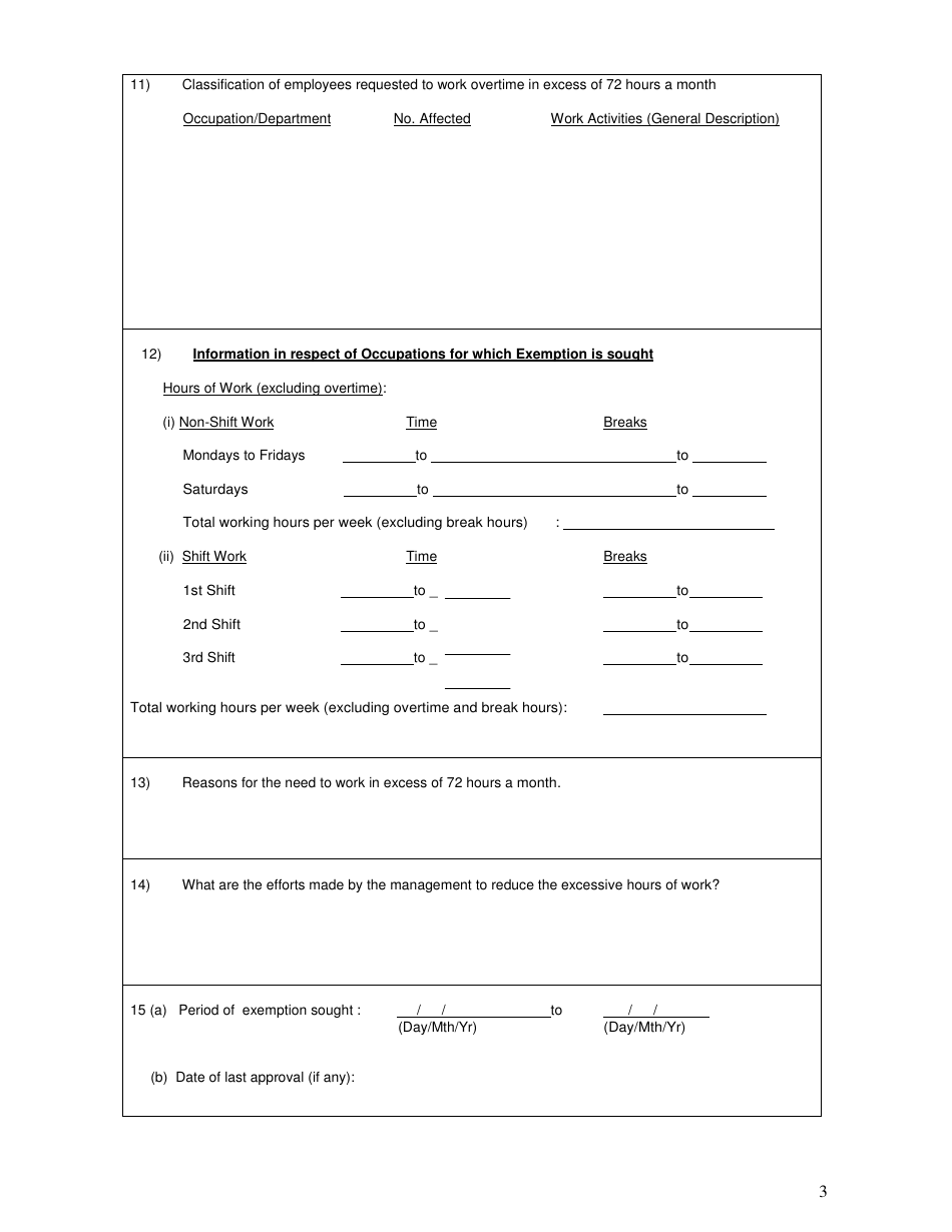 Application for Overtime Exemption in Excess of 72 Hours a Month Under Section 38(5) of the Employment Act - Singapore, Page 3