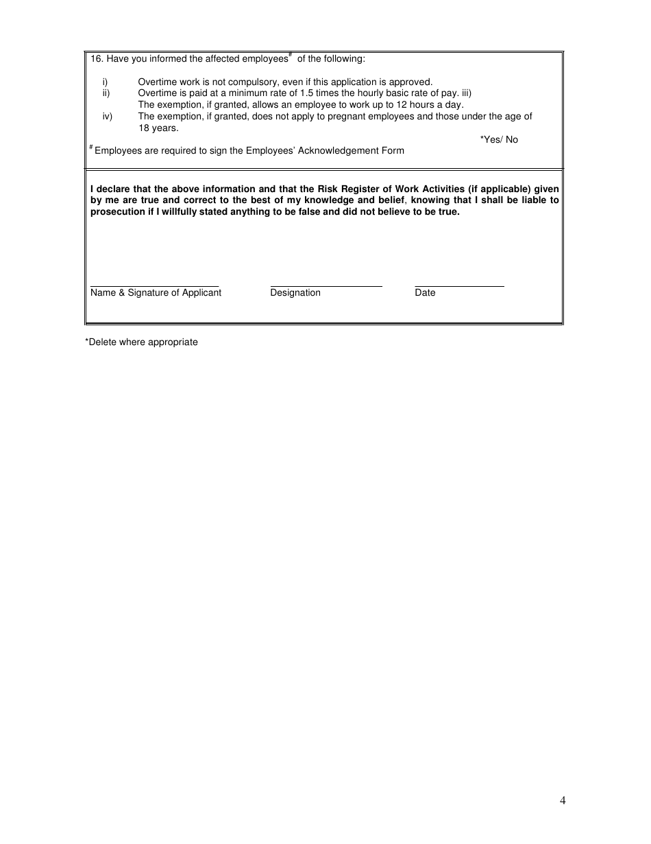 Application for Overtime Exemption in Excess of 72 Hours a Month Under Section 38(5) of the Employment Act - Singapore, Page 4