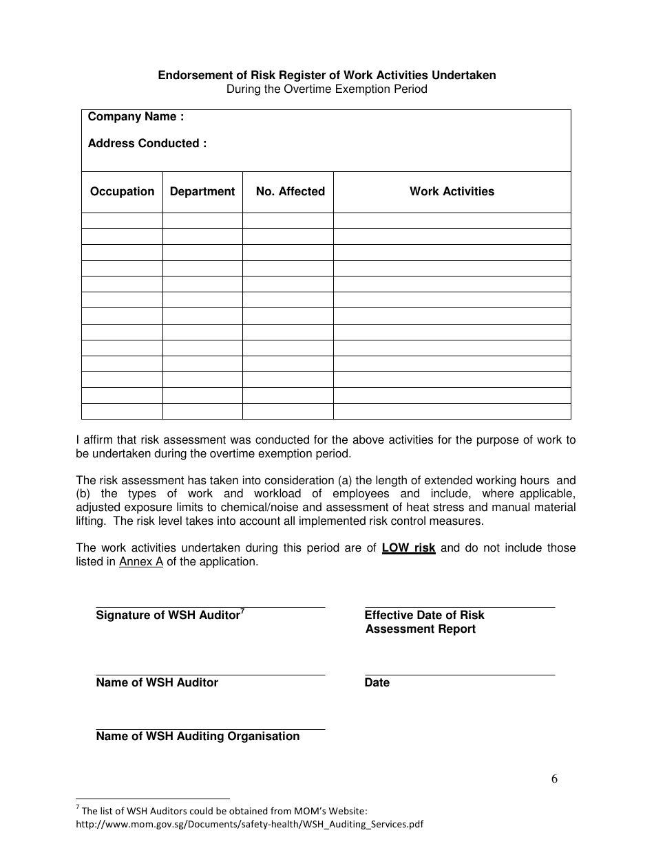 Application for Overtime Exemption in Excess of 72 Hours a Month Under Section 38(5) of the Employment Act - Singapore, Page 6