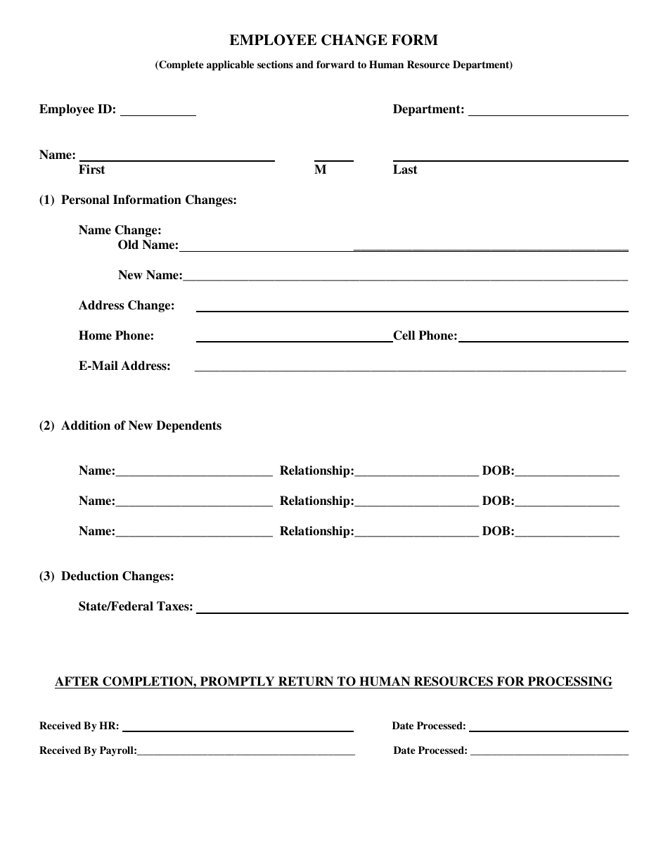 Employee Change Form, Page 1