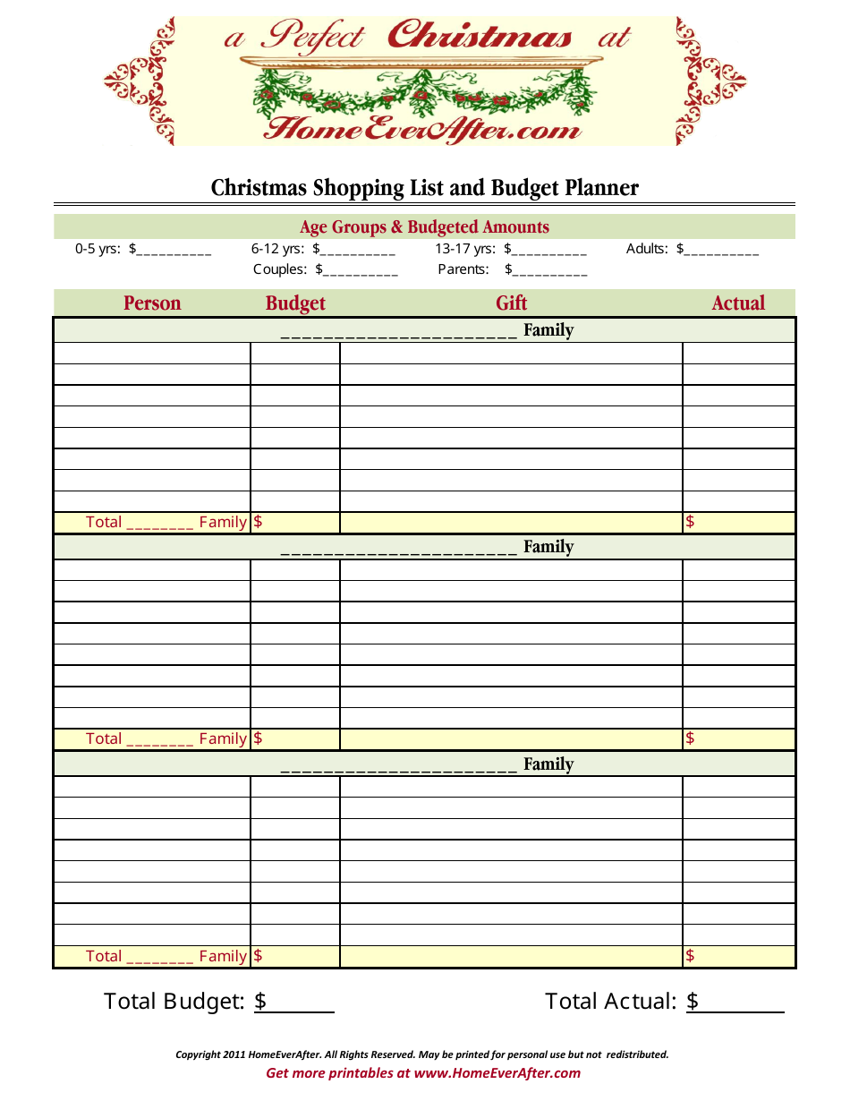Christmas Shopping List and Budget Planner Template