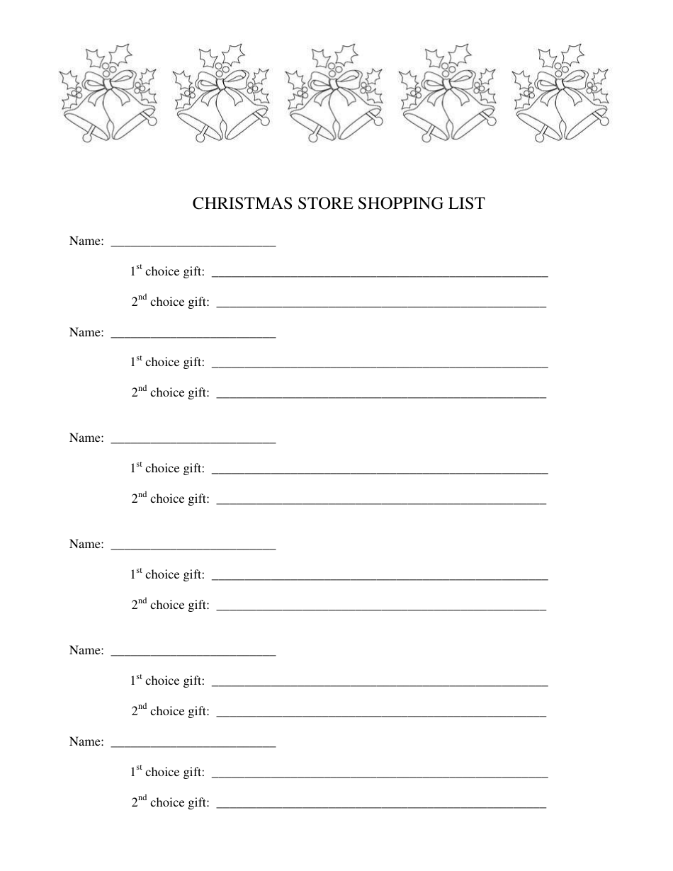 Christmas Store Shopping List Template Download Printable PDF