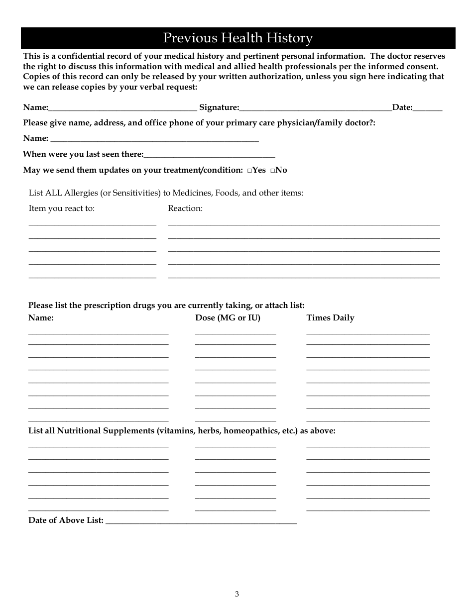 Neuropathy Treatment Application Form, Page 3