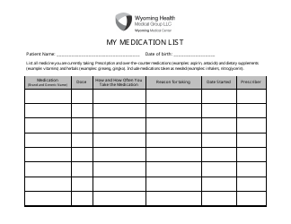 Document preview: Personal Medication List Template - Wyoming Health Medical Group Llc