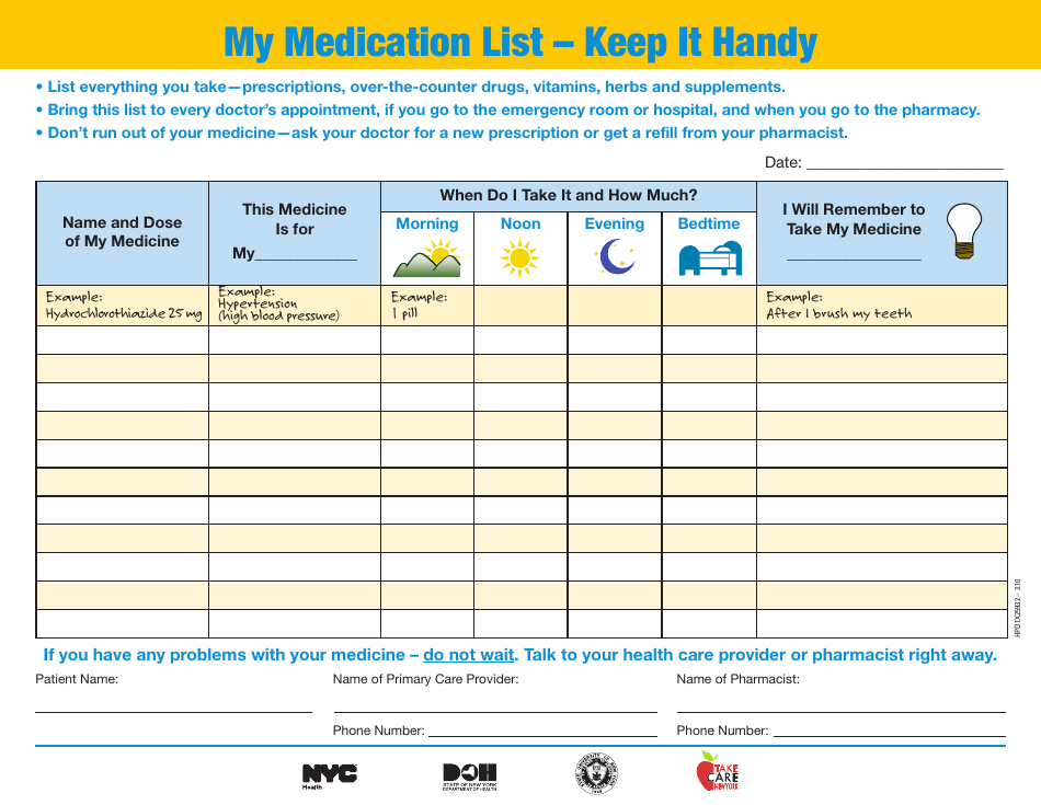 Free Printable Personal Medication List