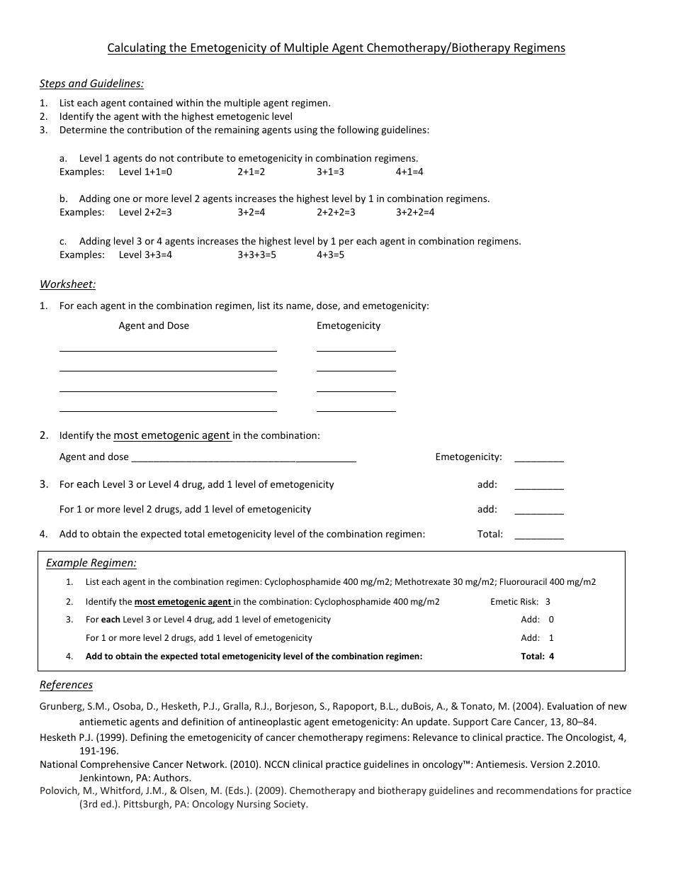 Calculating the Emetogenicity of Multiple Agent Chemotherapy / Biotherapy Regimens Form - Ons, Page 2