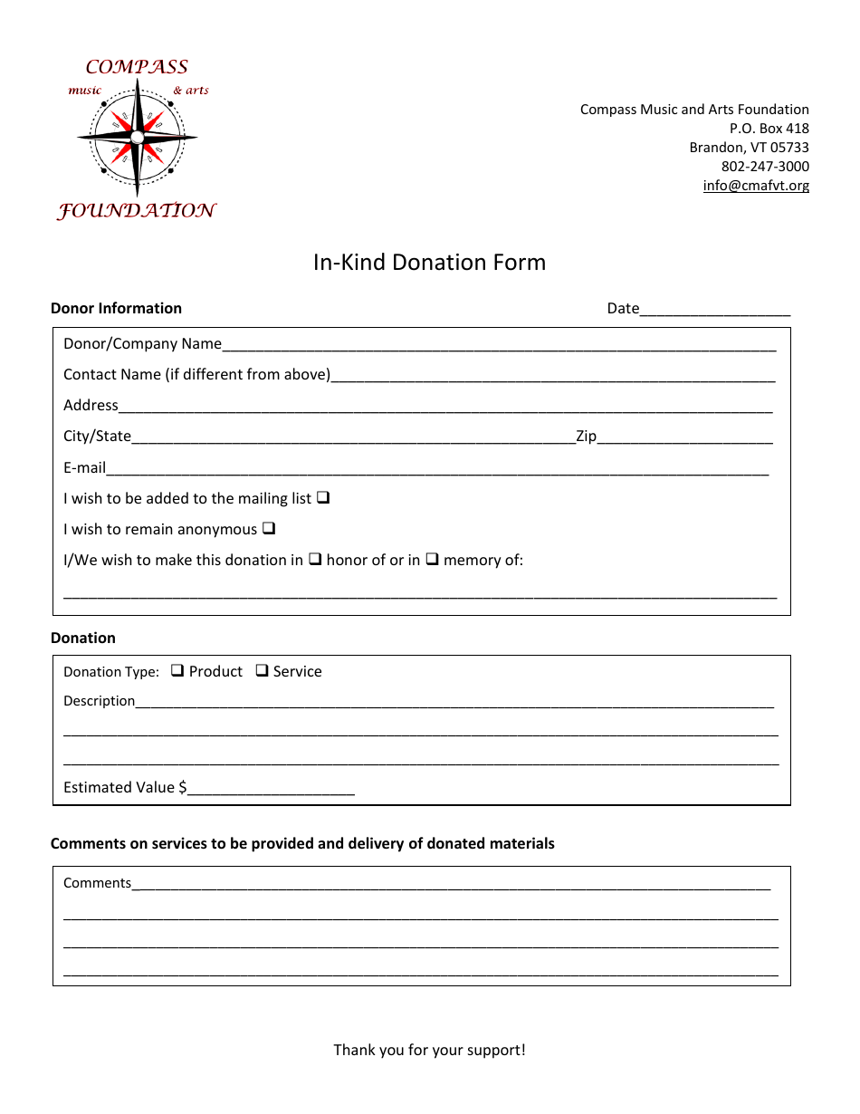 In-kind Donation Form - Compass Music and Arts Foundation, Page 1
