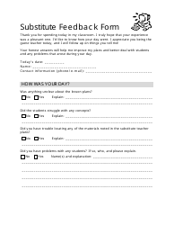 Document preview: Substitute Feedback Form for Teachers