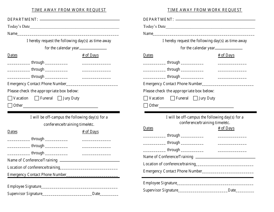 Time Away From Work Request Template for Students - Sample Preview