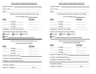 Document preview: Time Away From Work Request Template for Students