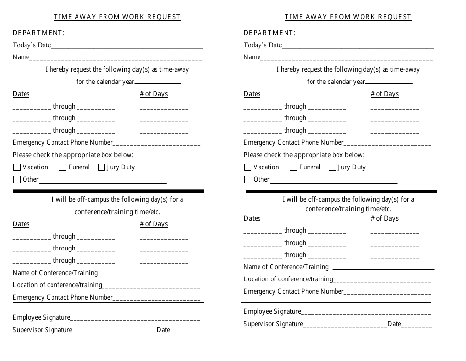 Time Away From Work Request Template for Students - Fill Out, Sign ...