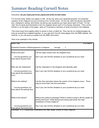 &quot;Summer Reading Cornell Notes Template&quot;