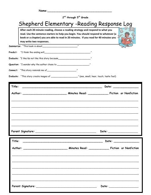 2nd-5th Grade Reading Response Log