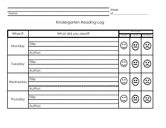 Document preview: Kindergarten Reading Log