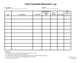 Document preview: Client Injectable Medication Log - County of Santa Clara, California